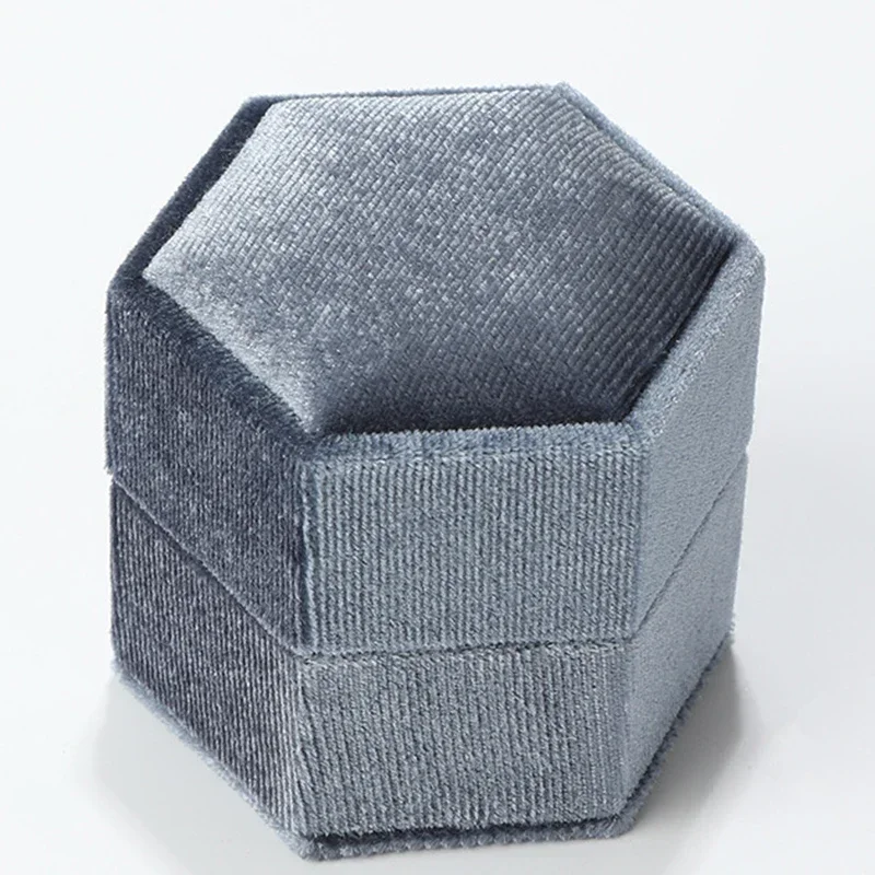 Hexagon Velvet Ring Box with Detachable Lid Jewelry Case Earring Holder Pendant Storage Box Simple Fashion Jewelry Packaging