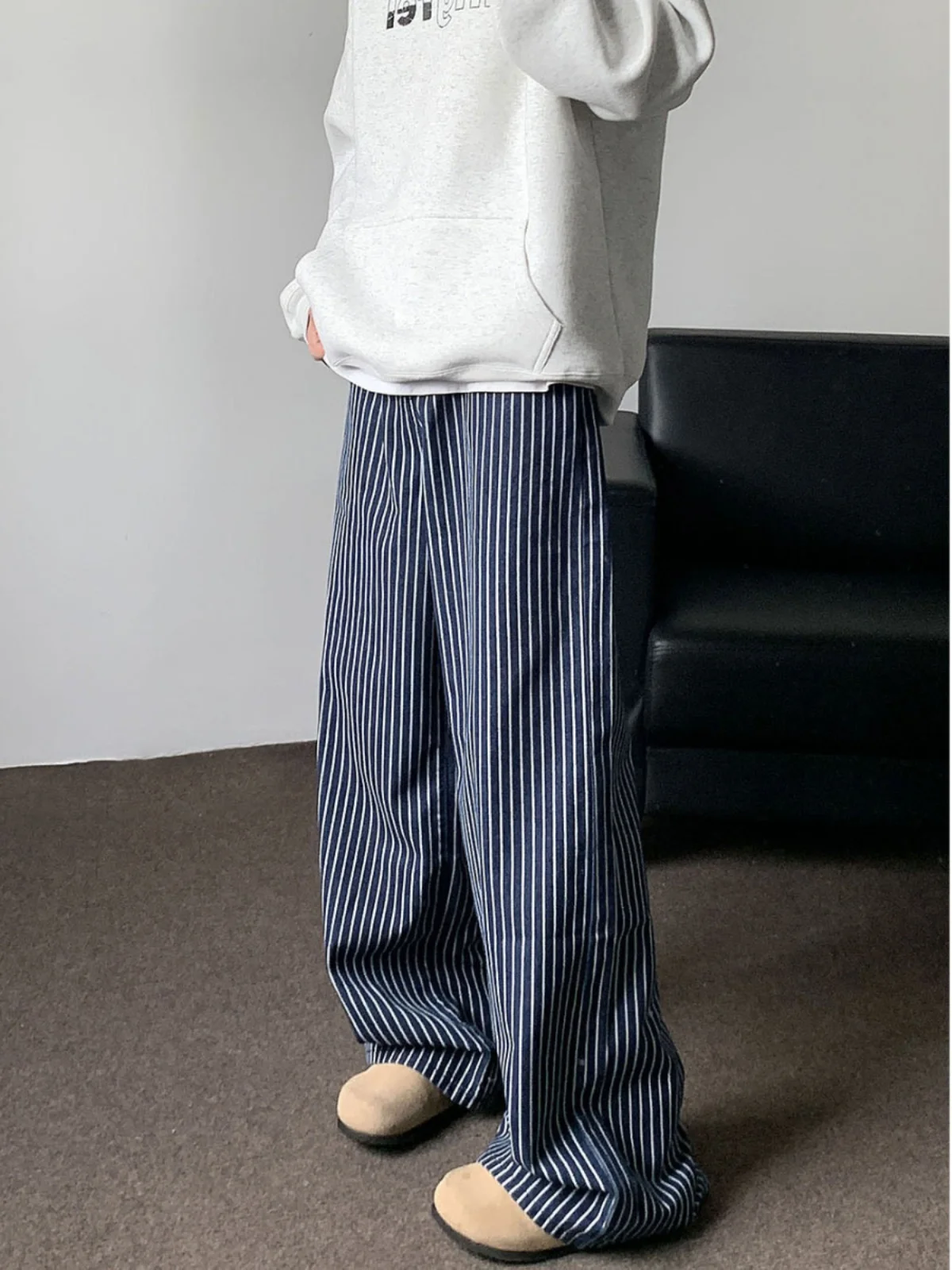 

Модные полосатые широкие джинсы свободного кроя для мужчин и женщин, весна-осень, в американском ретро-стиле, Cleanfit, длинные брюки-клеш