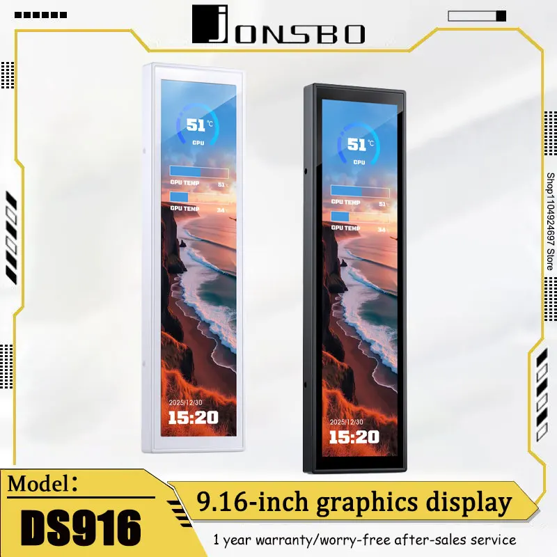 

Вторичный экран для корпуса/вентилятора JONSBO DS916, 9,16-дюймовый IPS-экран, 1920*462DPI, поддержка горизонтального/вертикального отображения, черный экран