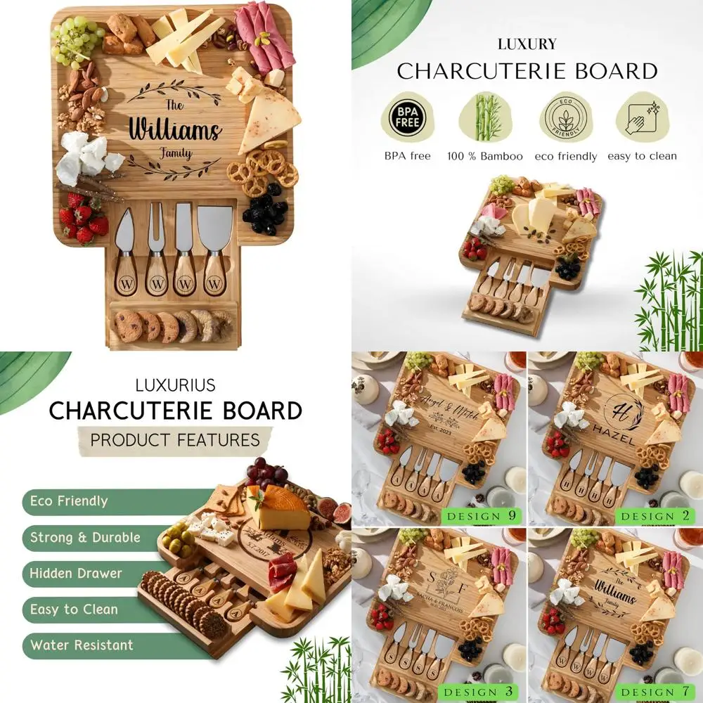 

Custom Engraved Charcuterie Board Set - Personalized Gift for Mom, Weddings, and Couples