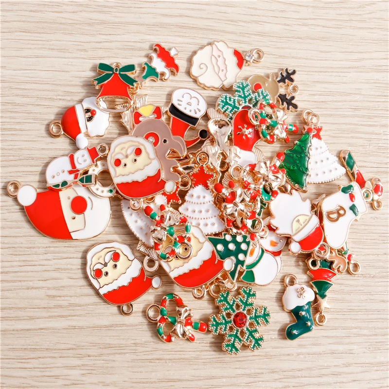 Tusember 20 Stück Emaille-Weihnachtsanhänger mit Weihnachtsmann, Hirsch und Schneeflocke für DIY-Anhänger, Halsketten, Ohrringe, Armbänder, handgefertigter Schmuck – Detail 3