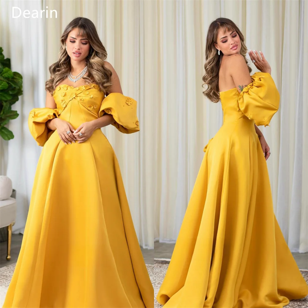 Customized Formal Gown Evening Prom Dress Dearin Sweetheart Ball Floor Length Skirts Draped Applique 3D Flower Bespoke Occasion