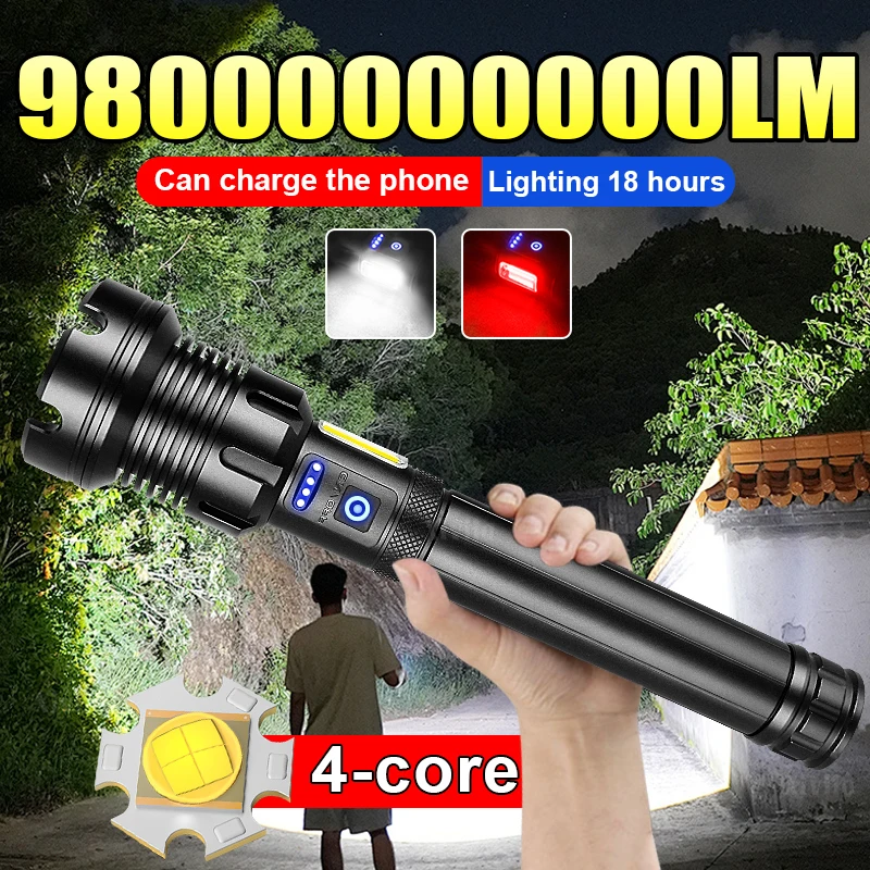 

Новый сверхмощный фонарь 980000000Лм XHP360 с зумом, дальность 5000м, перезаряжаемый через Type-C, для кемпинга и активного отдыха