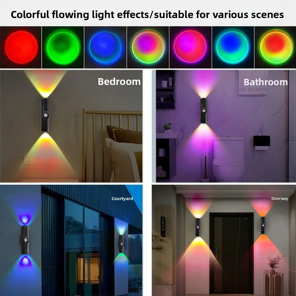 Motion-Sensing Rechargeable Wireless Soft-Light Dimmable 7-Color Gradient Ambient Night Light - Bedroom Bedside Wall Light