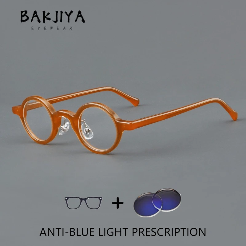 

Vintage Orange Acetate Myopia Prescription Glasses Small Round Frame Designer Men and Women Anti-Blue Light Reading Glasses 2025