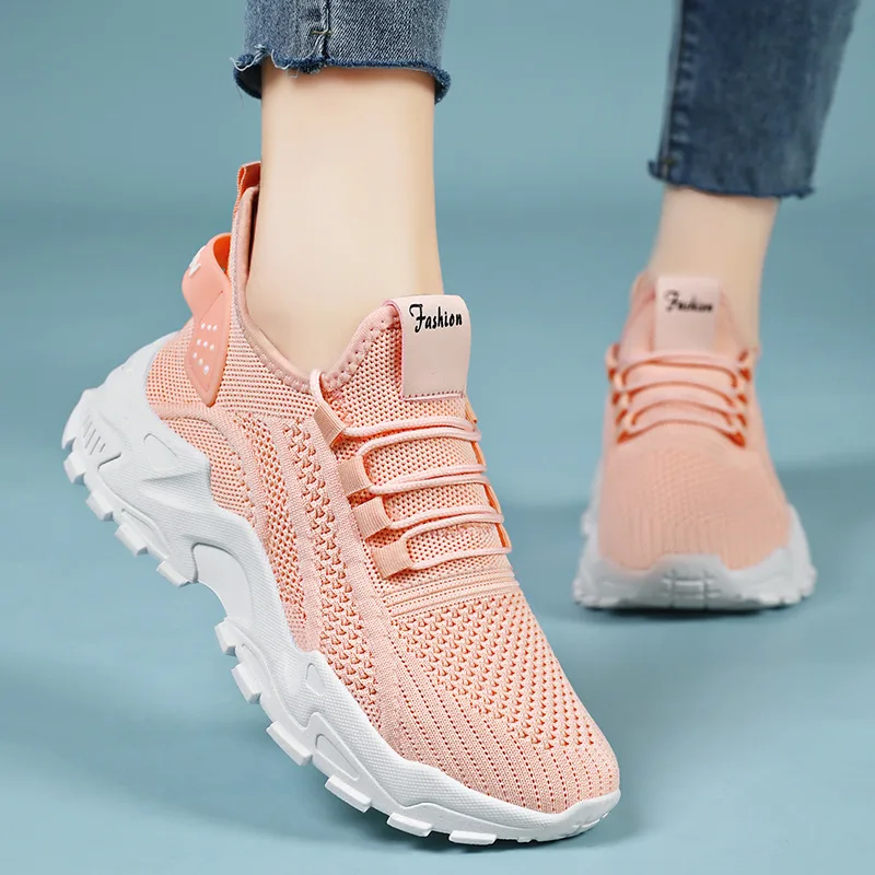 Women's Thick-Soled Height-Increasing Casual Mesh Shoes Spring Fashionable Versatile Flying Woven Sports Shoes