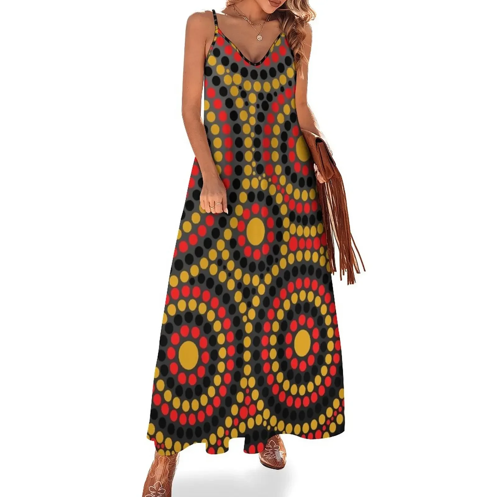 

Awesome Aboriginal Dot Art Sleeveless Dress evening dress women dresses for women 2024 Clothing female Clothing Dress