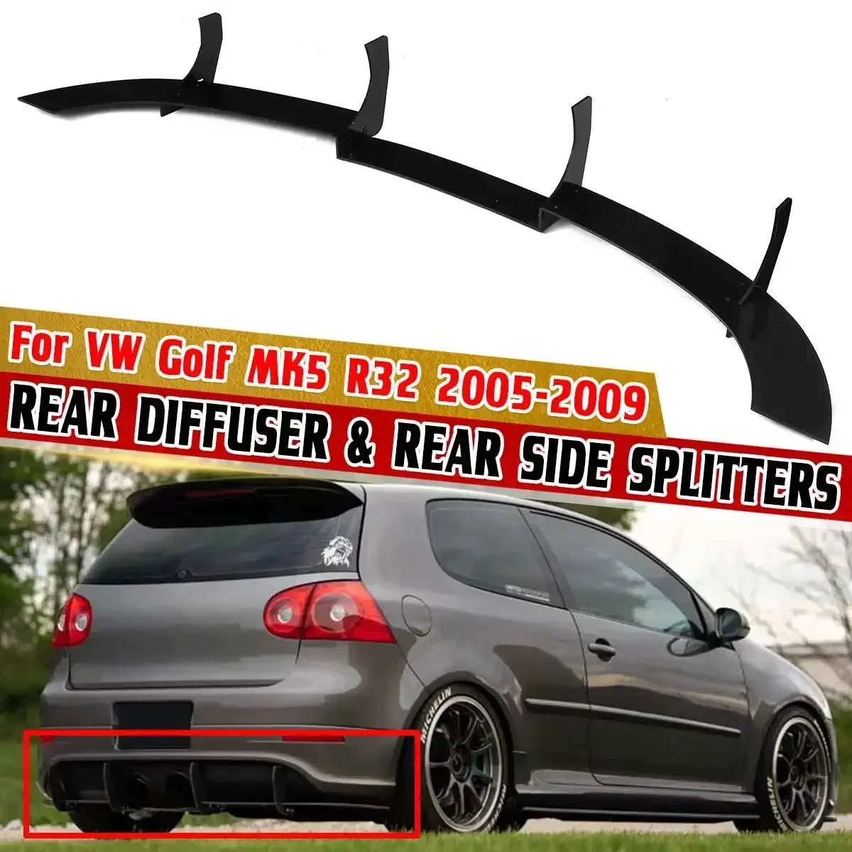 

High Quality MK5 R32 Car Rear Lip Rear Side Splitters For VW For Golf MK5 R32 2005-2009 Car Rear Bumper Lip Diffuser Body Kit