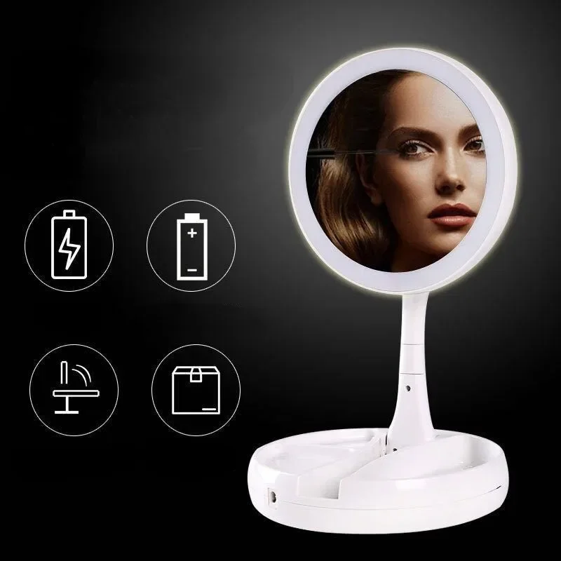 Foldable USB Charging or Battery Led Mirror Makeup White Vanity Cosmetic Mirror with Light 10X Magnifying Table Mirrors