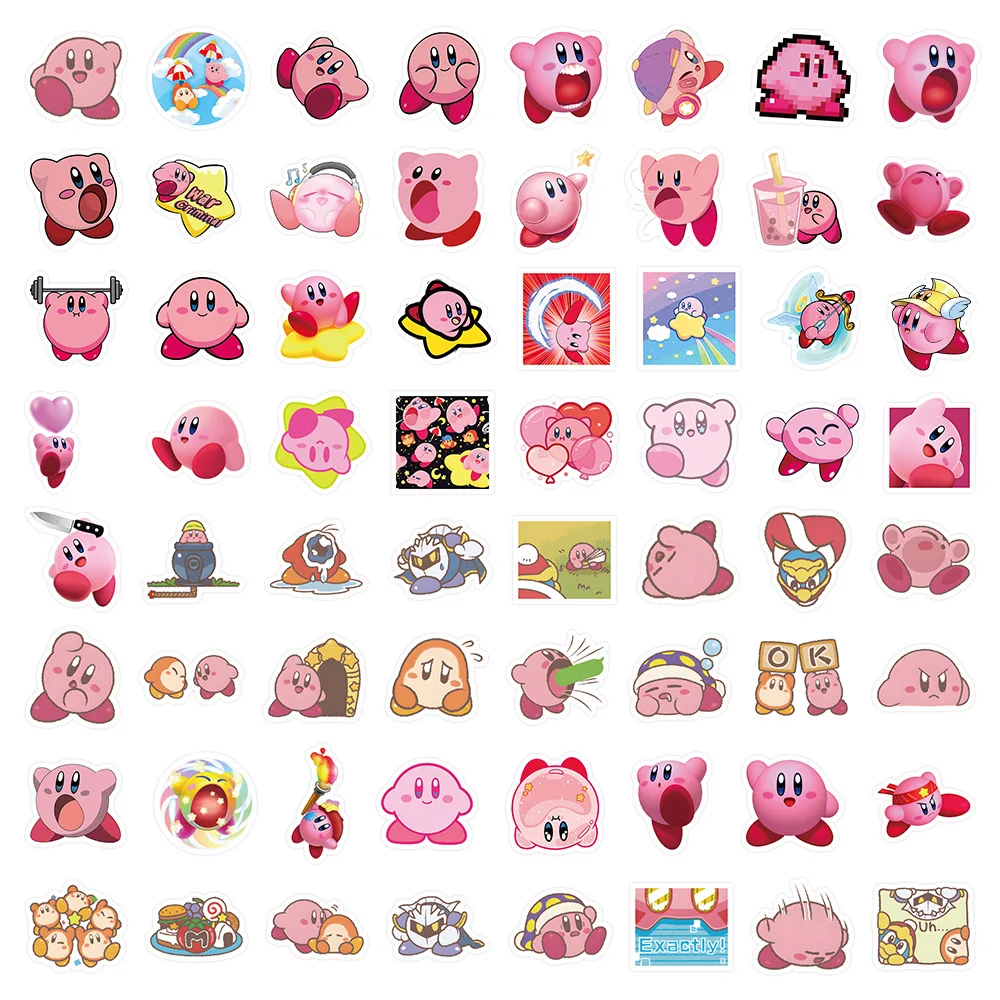 60pcs Cute Kirby Stickers Cartoon Stickers Phone Case Laptop Suitcase Waterproof Stickers DIY Decoration Supplies For Kids Toy