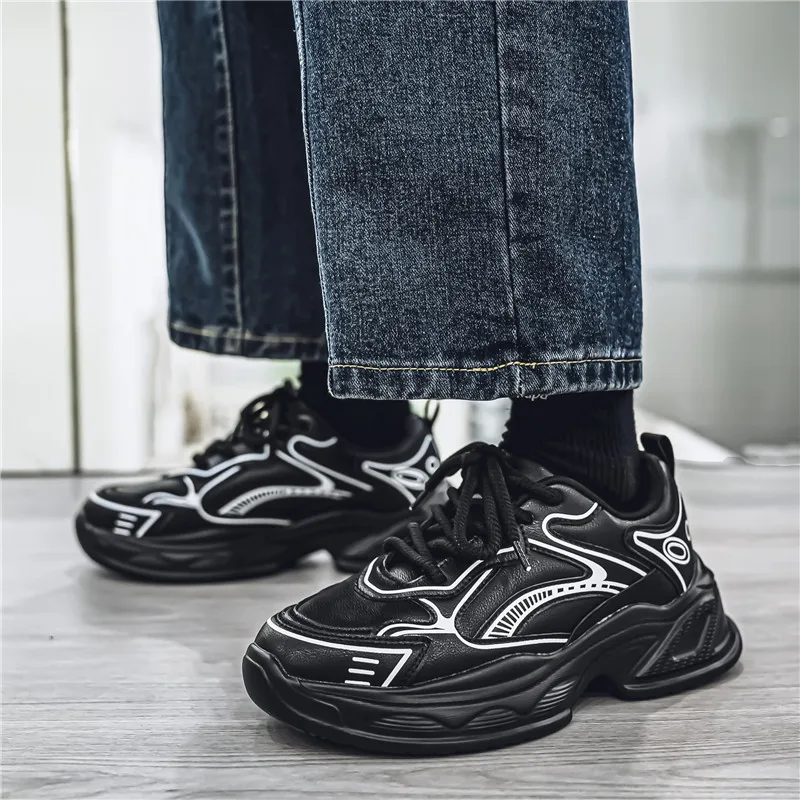 

2025Легкая уличная спортивная обувь, мужские трендовые кроссовки на платформе, повседневные дышащие кроссовки на шнуровке с толстой подошвой, противоскользящие дышащие кроссовки