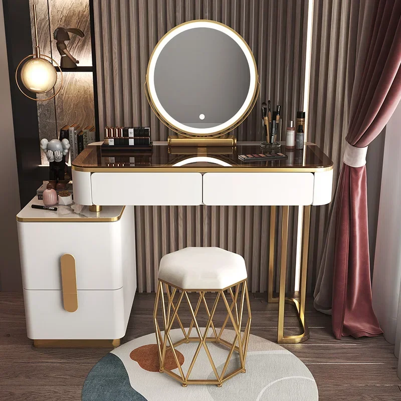 Toeletta di lusso in vetro Trucco Vanity Specchio portaoggetti Toeletta Comodino Armarios Para Sala De Estar Mobili per camera da letto