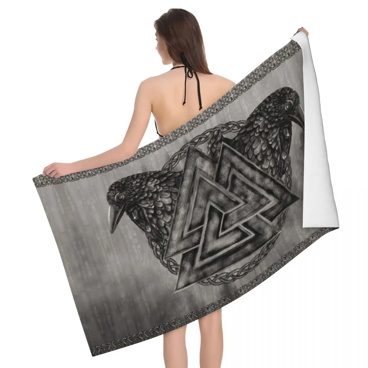 Custom Valknut Symbol And Ravens Soft Microfiber Bath Beach Towel Quick Dry Valhalla Norse V-Viking Odin Bathroom Pool Towels