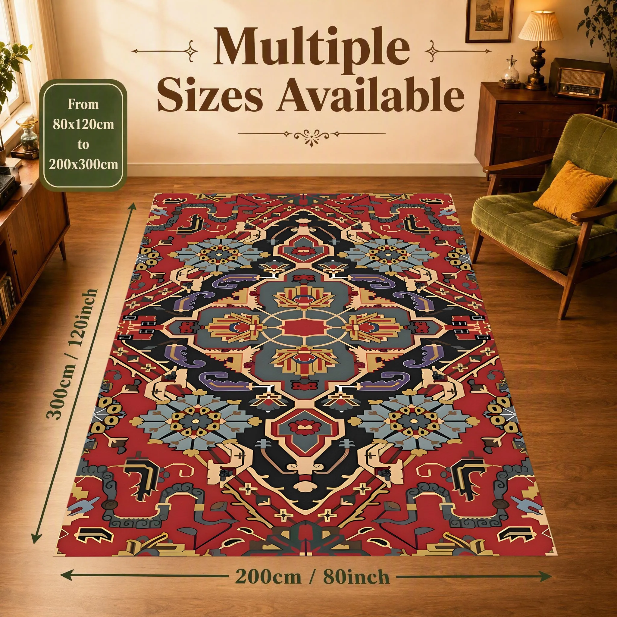 Retro Persian Symmetrical Ethnic Rug Soft Velvet Area Carpet Living Room Bedroom Guesthouse