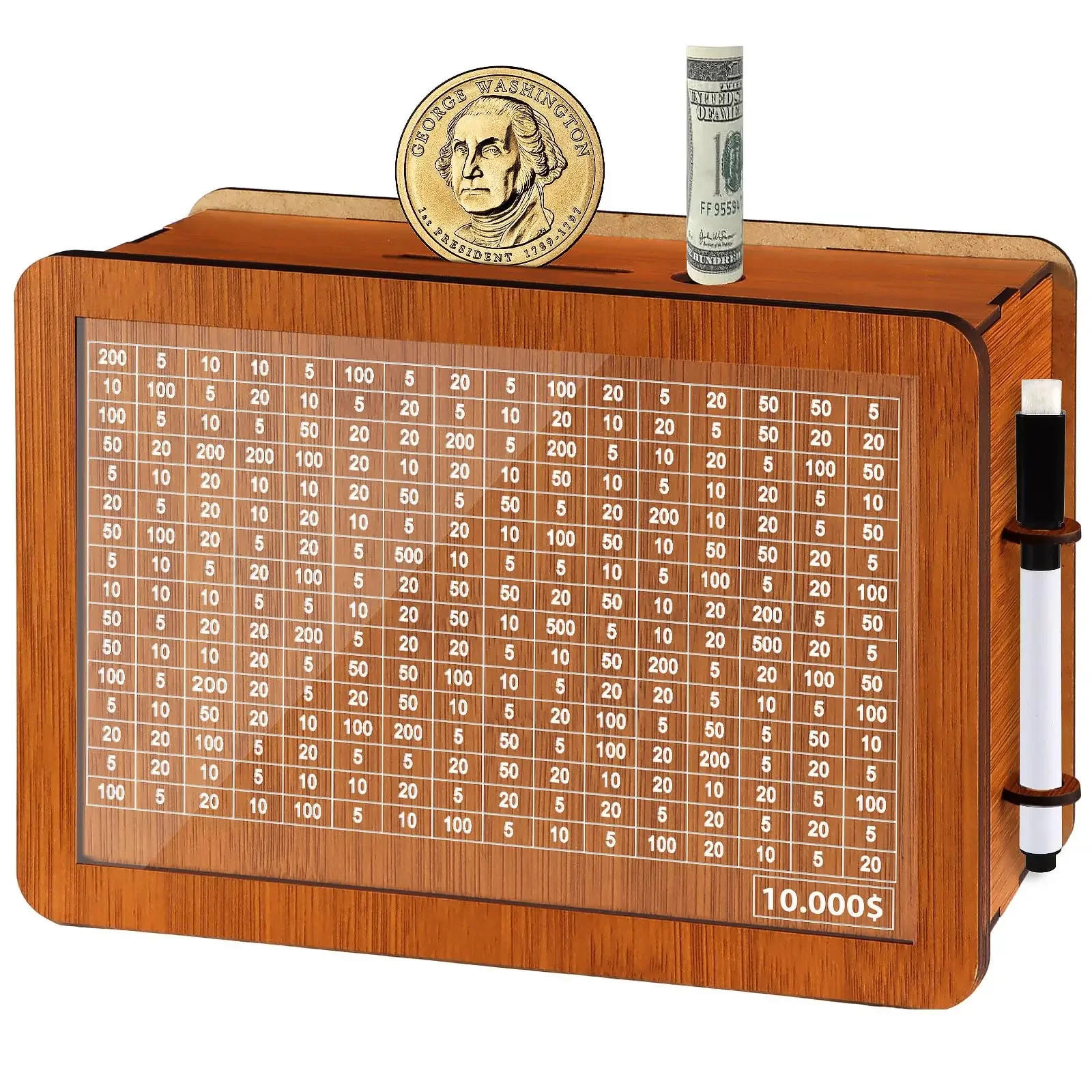 Piggy Bank with Counter, Money Saving Box with Dry Erase Pen, Educational Math Toy, Kakeibo, for Kids Adults Gift