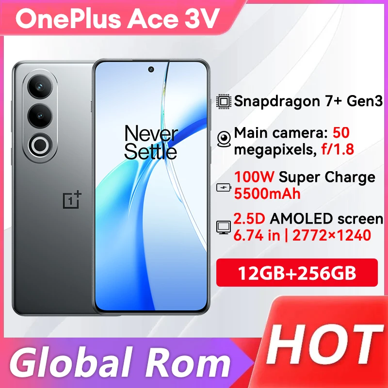 Global Rom Oneplus Ace 3V 12GB 256GB Mobile Phone Snapdragon 7+ Gen 3 Face ID 50.0MP Camera 6.74