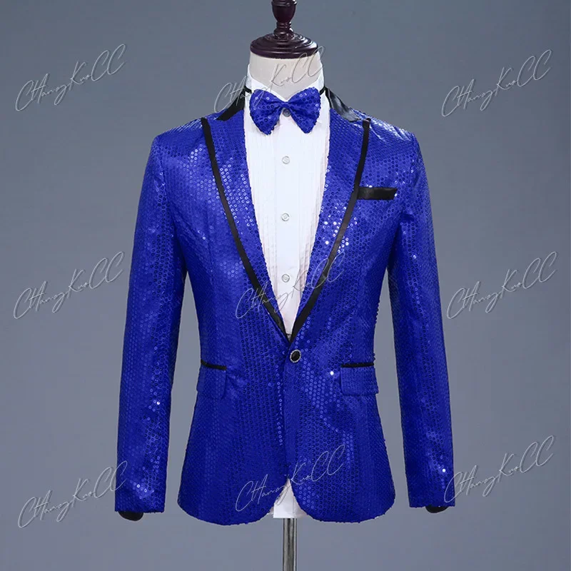 Pink Sequin One Button Dress Blazers 2024 Brand New Nightclub Prom Men Suit Jacket Wedding Stage Singer Costume (Bowtie Include)