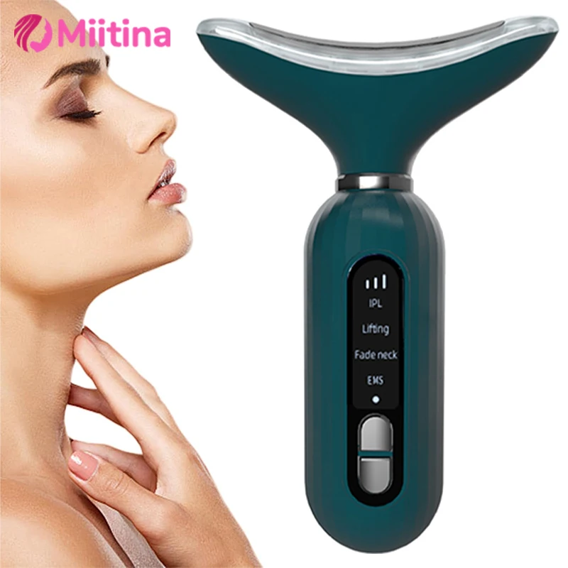 

Hot Cool Neck Face Massager EMS LED Photon Therapy Facial Lifting Machine Anti Wrinkle Remove Double Chin Skincare Beauty Tool