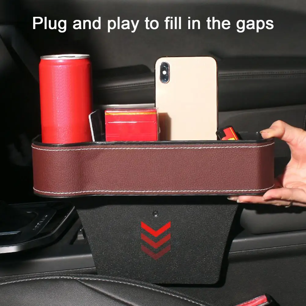 Leather Car Seat Gap Storage Box Universal Multifuntion Auto Center Console Crevice Filler Side Organizer With Phone Cup Holder