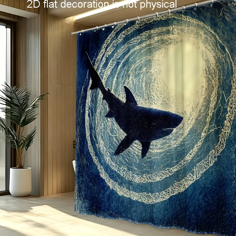 Giant Shark Attack Ocean Wave Shower Curtain Waterproof Bathroom Decor Nautical Tropical Beach Style Curtain