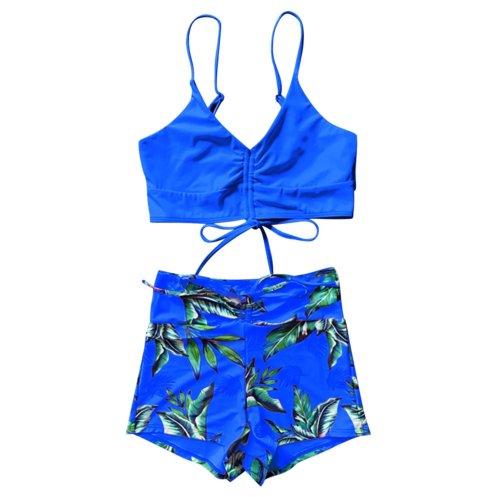 Conjunto de bikini con estampado Floral para mujer, traje de baño Sexy de cintura alta con cordones, Tankini de lujo con realce y cordón