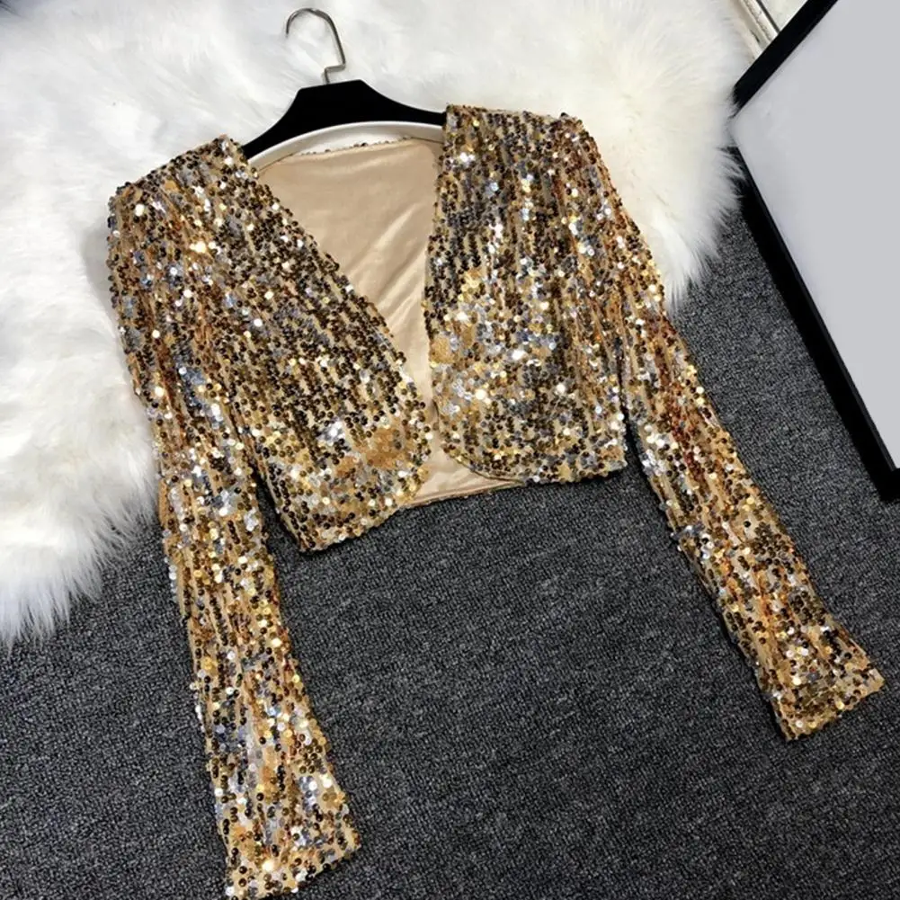 Party Wear Cardigan Women Women Sequin Jacket Women's Sequin Shrug Bolero Jacket Sparkly Cropped Cardigan Long Sleeve for Club