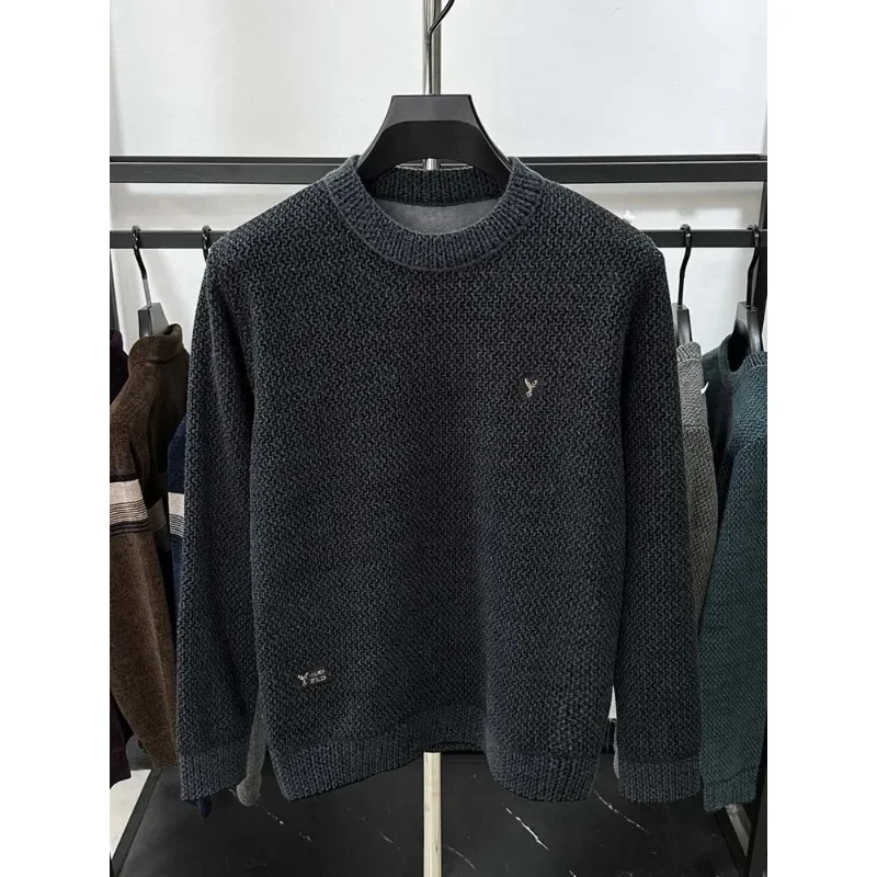 Pull en tricot de velours en peluche à col rond brodé pour hommes, pull UNIS issant, créateur haut de gamme, mode automne et hiver, nouveau, 2024