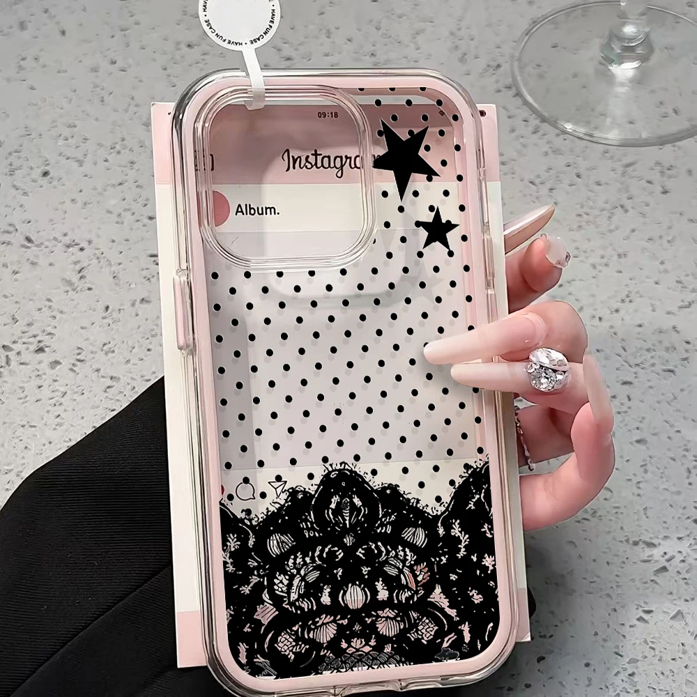 Polka Dot Spitze Sterne Transparente 2-in-1 Handyhüllen für iPhone 17 11 12 13 14 15 16 17 Pro Max Plus XR X Air Stoßfeste TPU-Hülle – Detail 1