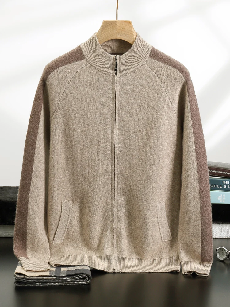 Yoyoselect Luxury Men's Cashmere Cardigan Suit Autumn Winter Sport Casual Sweater 100% Cashmere Pencil Pants Thickened Warm Suit