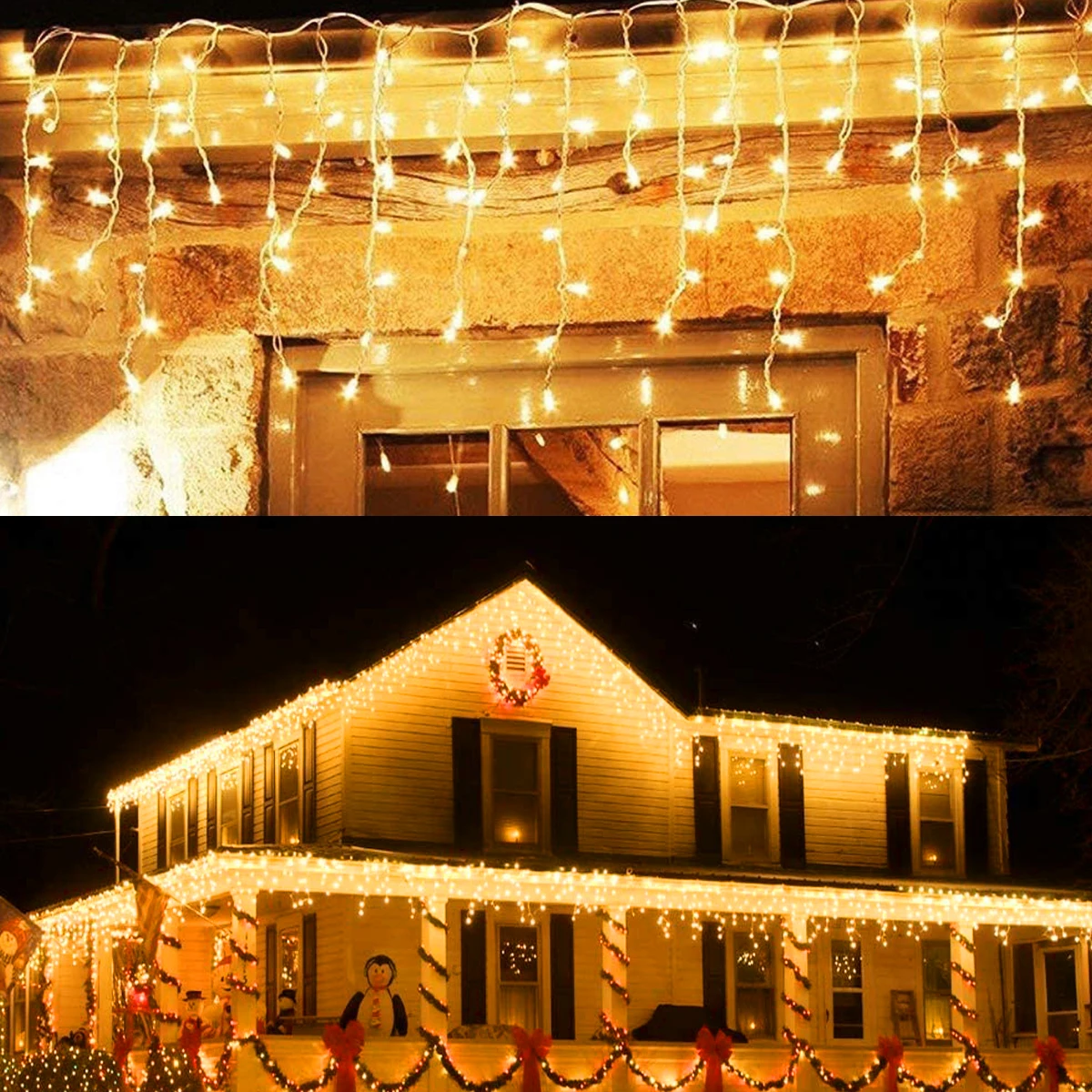 5M LED Curtain String Lights Fairy Decoration icicle Holiday Garland Lamp For Home Garden Porch Christmas Party New Year Wedding