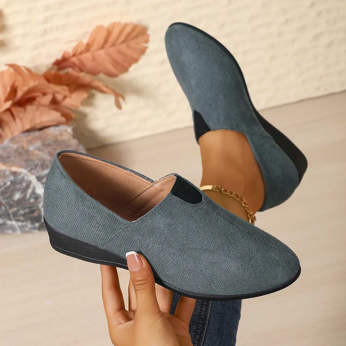 2025 الصيف الاتجاه النساء ميد الكعوب أحذية تنفس حذاء بدون كعب المألوف القماش القديم جولة تو مضخات النساء Zapatos De Mujer #4