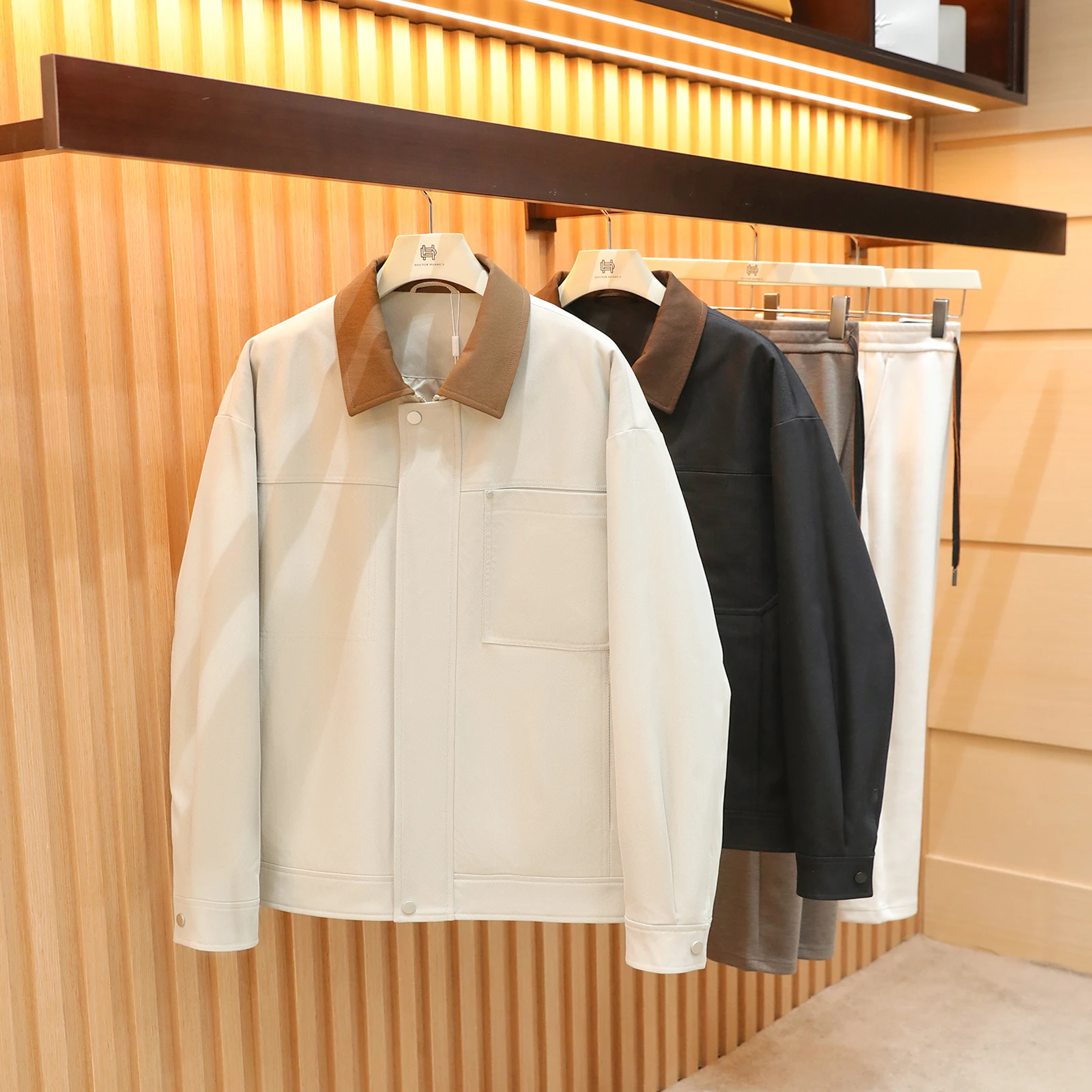 

Men's Busin Casual Retro Barn Sle Workwear Color Blo Collar Jaet Cotton Clothes Loose Fit Faion Urban Sle