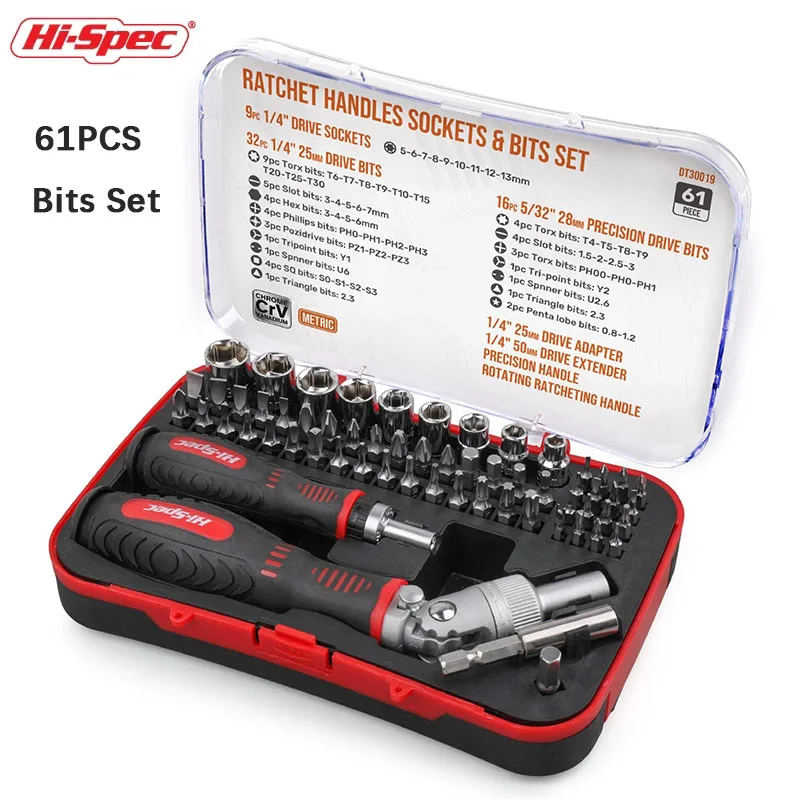 hi spec ratchet screwdriver bit grupo 180 graus chave de fenda ajustavel chave universal ferramenta de mao no case 61 pcs 01