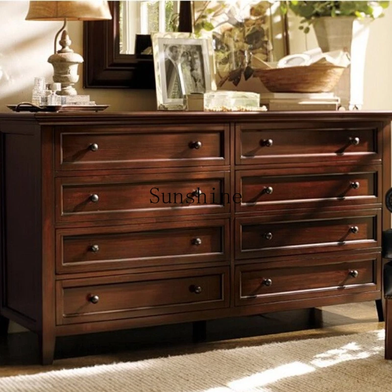 

American solid wood eight-bucket cabinet with drawers for storage, retro and old porch can be customized