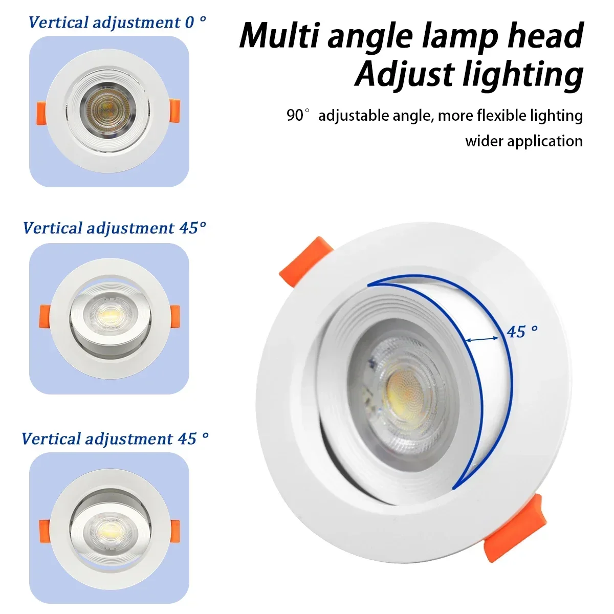 4pcs Dial Swich CCT Recessed LED Spot Llight  Downlight 3 Color Adjusted AC100-240V 3000K/4000K/6500K Ceiling Indoor Lighting