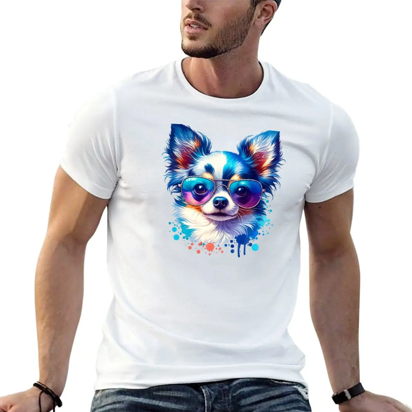 Camiseta Blue Merle Chihuahua, camisetas para hombre, camiseta informal esencial, camisetas de algodón 100%