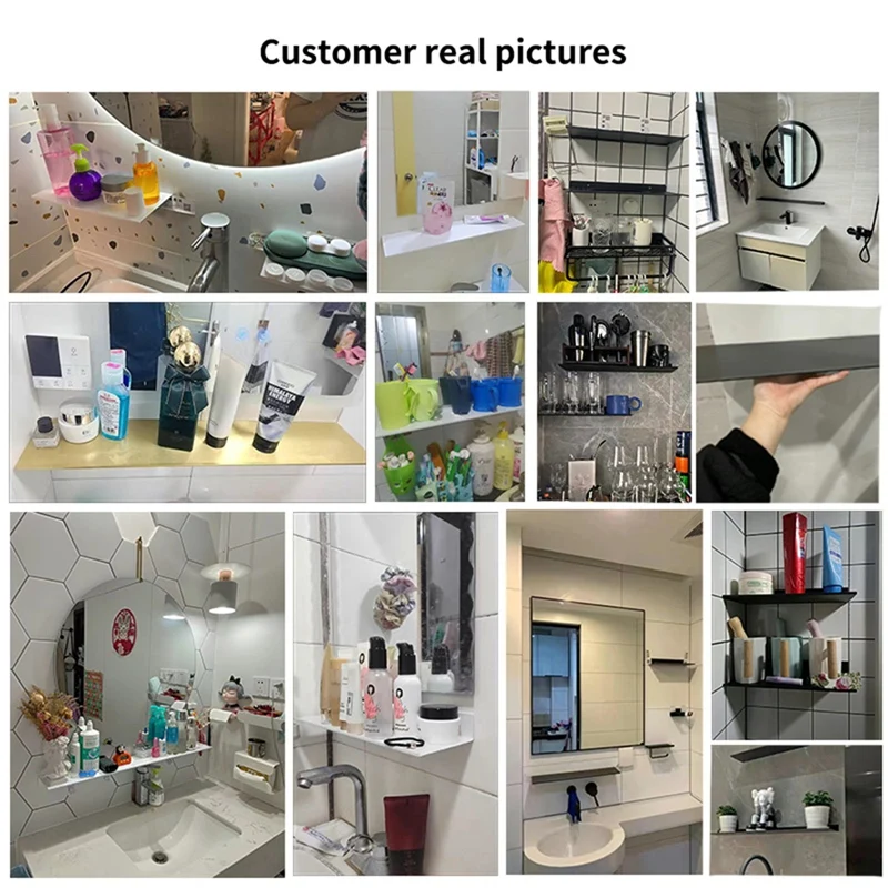 Floating Wall Shelf Black for Kitchen Bathroom Storage Rack Mirror Metal Shower Corner Shelves Organizer Cabinet Home A-A79M