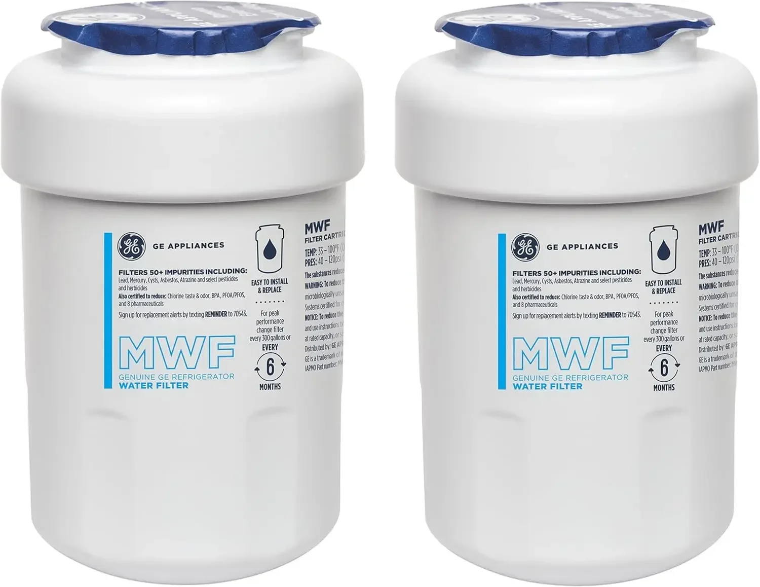 GE MWF™ Refrigerator Water Filter, Genuine Replacement Filter, Certified to Reduce Lead, Microplastics, PFOA/PFOS, and 50+ Other