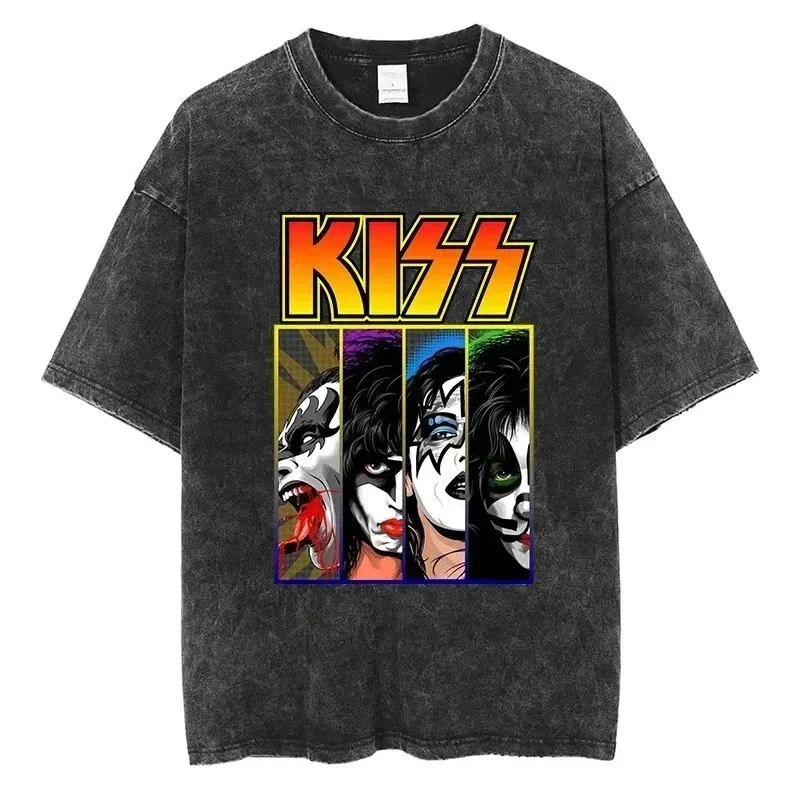 Kiss Rock Band Graphic T-Shirt Gothic Fashion Men'S And Women'S Oversized Street Wear Washed Cotton Vintage Short Sleeve T Shirt