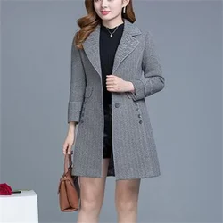 Woolen Coats Women's Mid-length Outwear Autumn Woman Clothes Korean Thin Trench Coat Patchwork Button Up Female Windbreaker