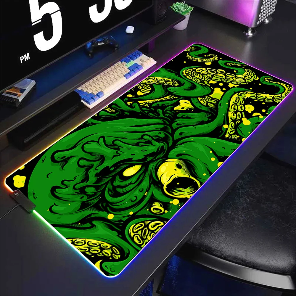 Kawaii Playmat เรืองแสง Mousepad แผ่นกันลื่นสําหรับเมาส์คอมพิวเตอร์ Octopus โต๊ะ Xxl Gaming Mats LED Stitch Stuff Memo Pads