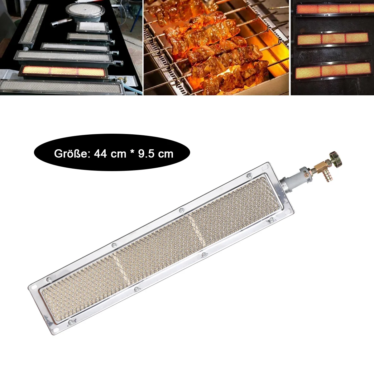 Hochwertiger Gasbrenner für BBQ-Grills, Lebensmittelverarbeitung & landwirtschaftliche Trocknung, gleichmäßige Wärmeverteilung, rauchfrei, schadstofffrei für Restaurants, Bauernhöfe & Lebensmittelindustrie, 44 x 9,5 cm Gas-Infrarot-Keramikbrenner, Metall- & Keramikkonstruktion, Grillbrenner. – Detail 1