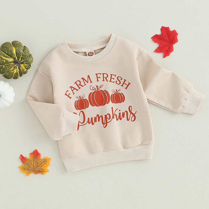 2023-07-16 Lioraitiin 0-5Years Kids Boy Girl Sweatshirt Long Sleeve Crew Neck Letters Pumpkin Print Hoodie Halloween Clothes