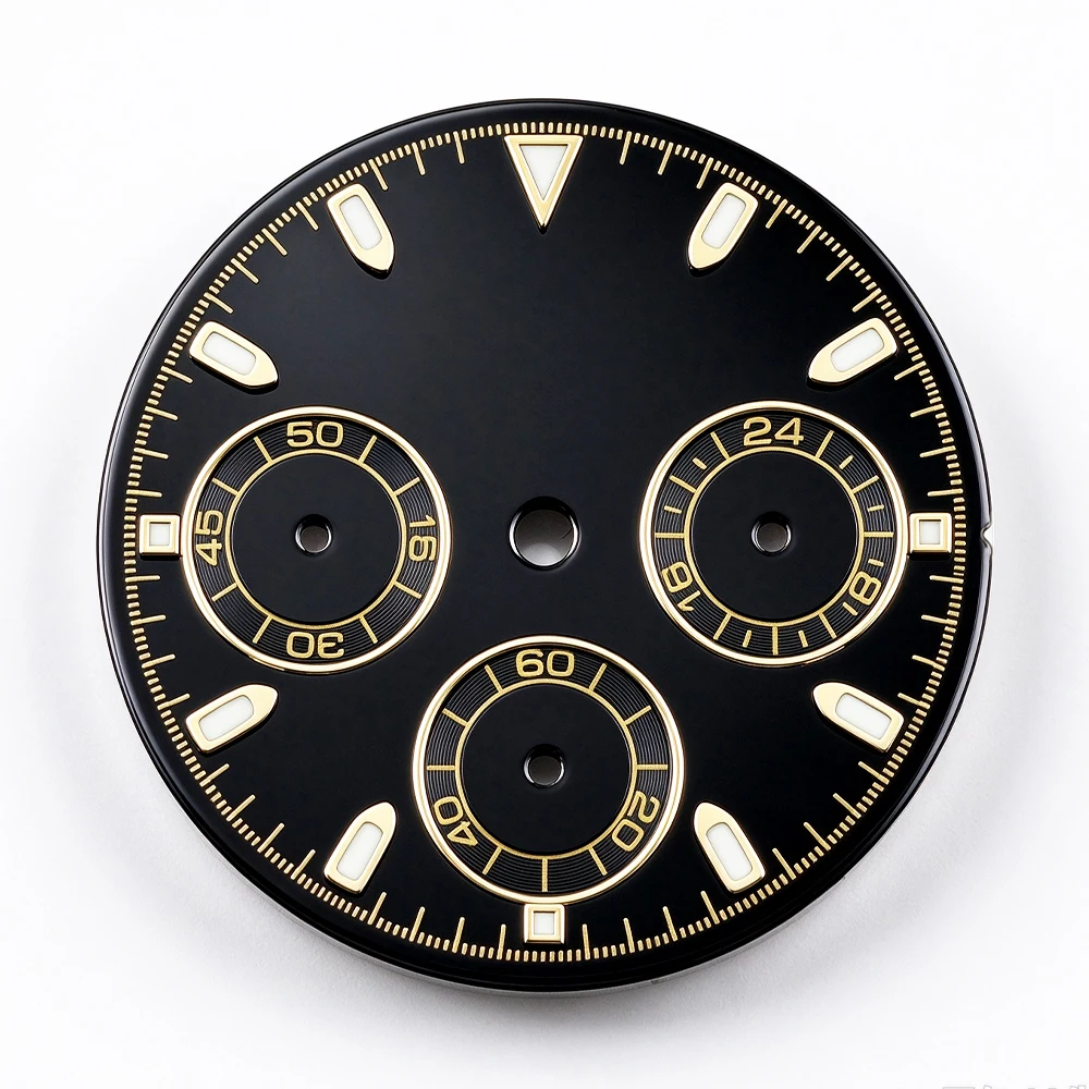 VK63 Dial 29mm dial Enamel dial/Brushed Finish Blank Dial for Quartz Movement Chronograph Face 6 Hands Green Luminous dial