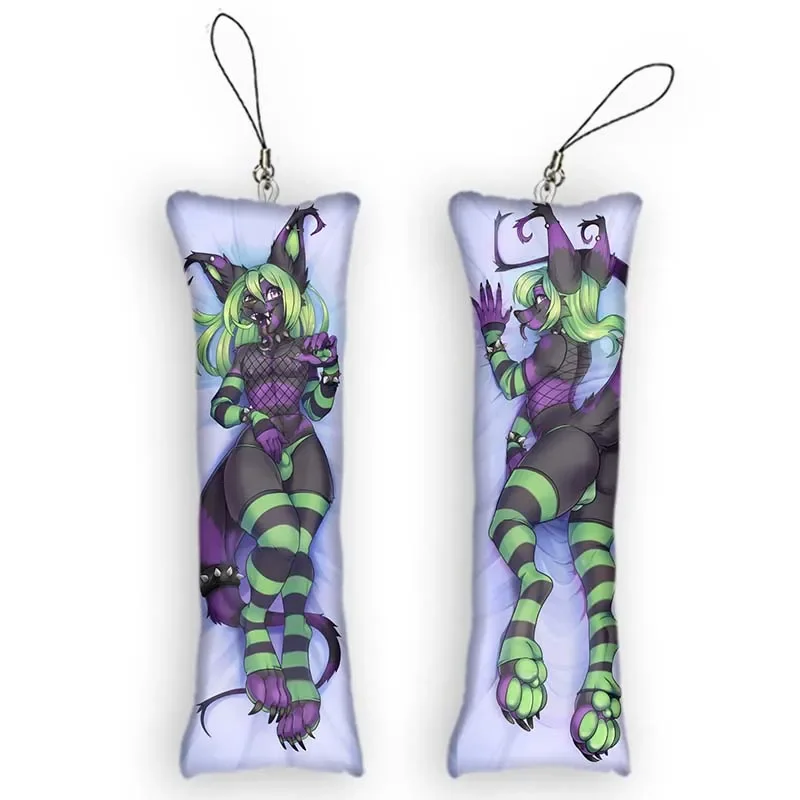 

New Fashion Mini Furry Dakimakura Pendant Keychain Original Design Swyvel Double-Sided Print Hanging Ornament Cute Small Pillow