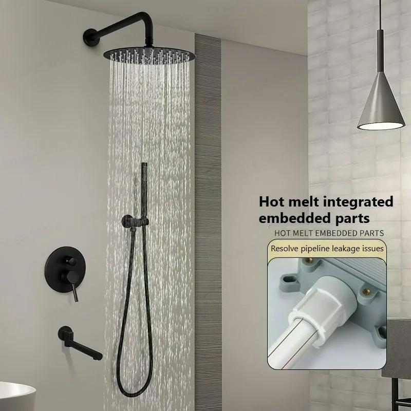 

Modern Rain Shower Head Set in Wall Hidden Shower Set Bathroom System Brass Round Large Top Tap Rainfall Concealed Gold Black