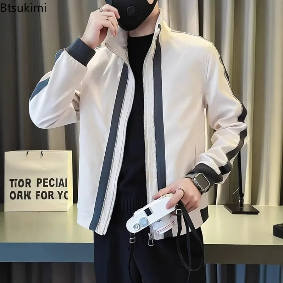 2025 Spring Autumn Slim Fit Men's Jackets Casual Color Blocked Male Coats Trendy Embroidered Jacket Comfortable Versatile Top