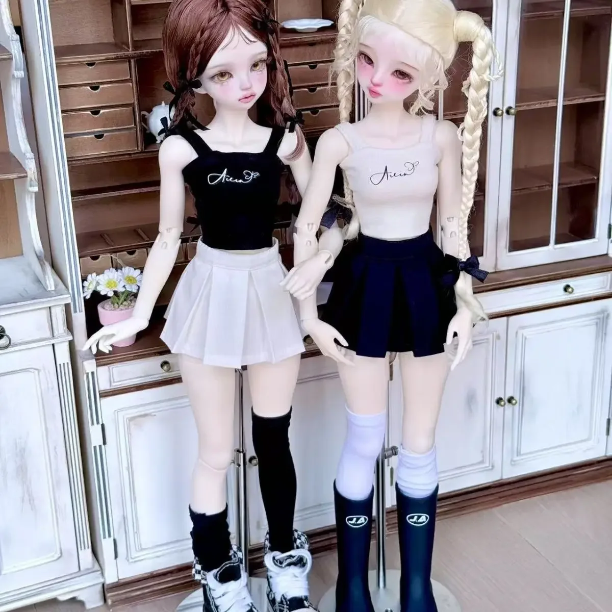 1/4 ملابس دمى ل 45 سنتيمتر Bjd دمية فتاة اللعب فستان متقلب قميص أعلى الجوارب فستان اللعب منزل إكسسوارات دمي ، لا دمية