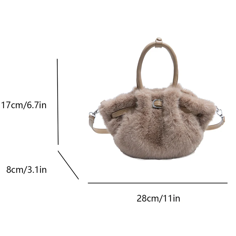 Winter Faux Fur Handbag Casual Chic Women's Crossbody Bag Soft  Plush Pleated Tote Bag Plush Commuter Large Capacity Handbag