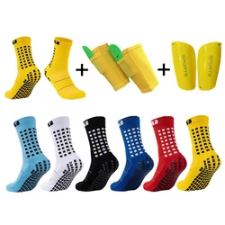 A Set Sport Equipment Anti Slip Soccer Socks Football Shin Guards Sleeves With Pocket Adults Kids Leg Guards Protective Gear